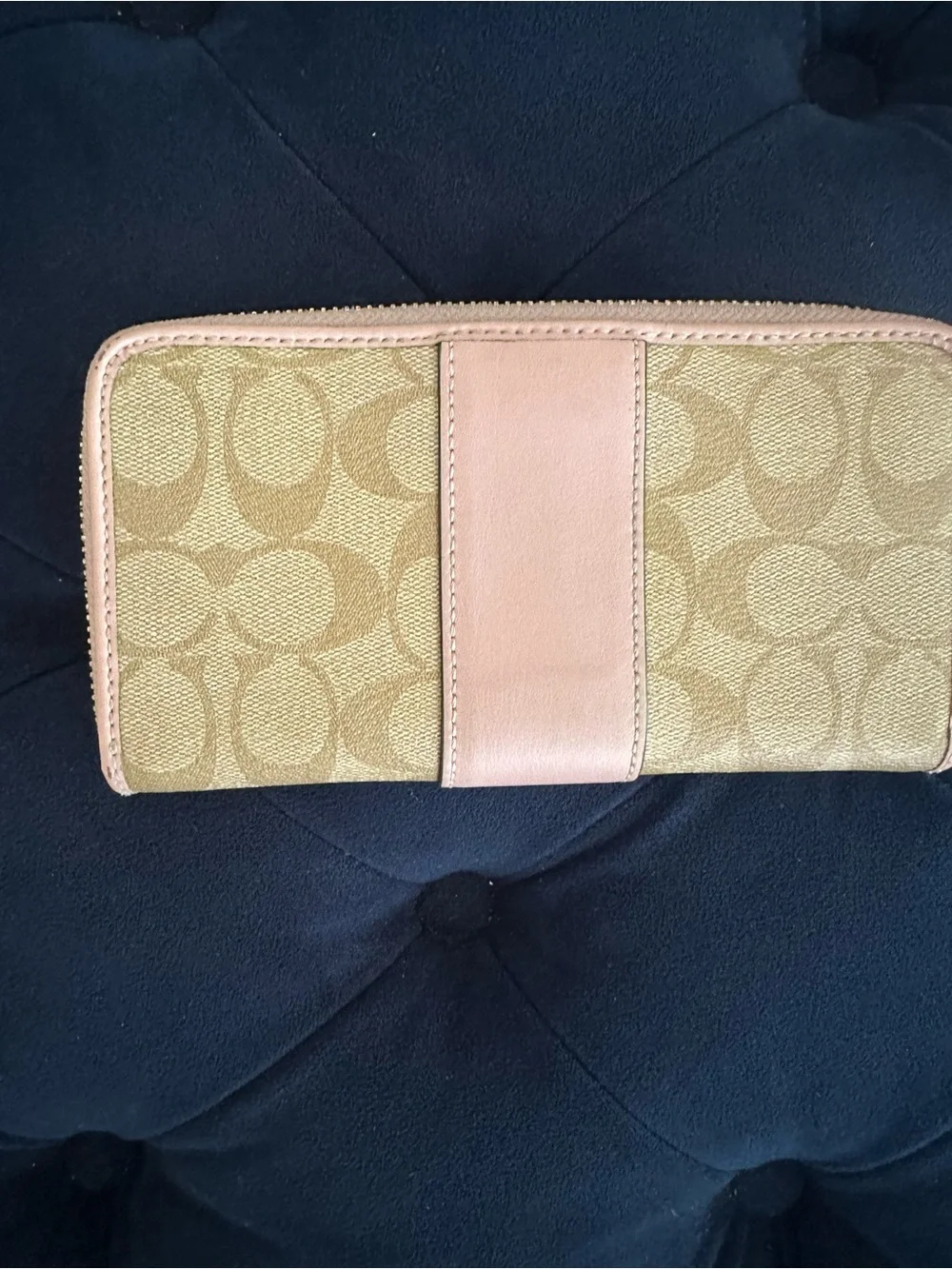 Coach Tan Signature Canvas Wallet with Pink Trim - Picture 8 of 10